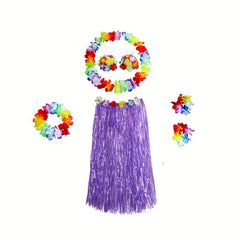 Hawaiian Tropical Party Straw Skirt Set for Masquerade Summer Parties