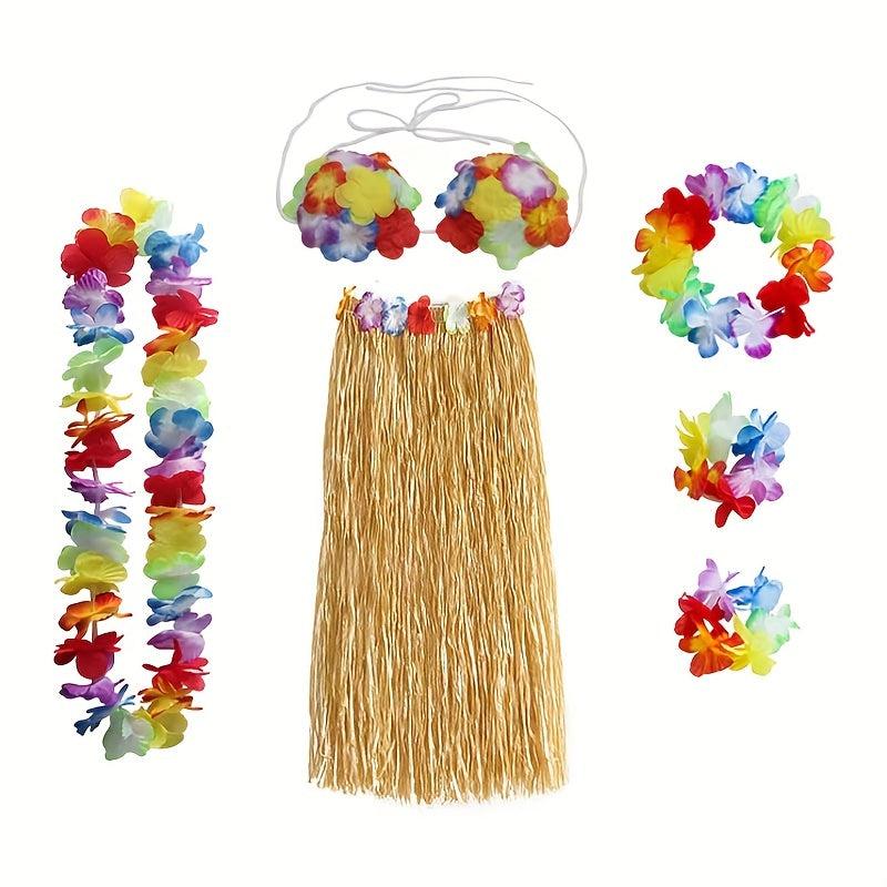 Hawaiian Tropical Party Straw Skirt Set for Masquerade Summer Parties