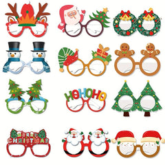 12pcs Christmas 3D Paper Glasses Santa Snowman Tree Designs Adult Party Decor