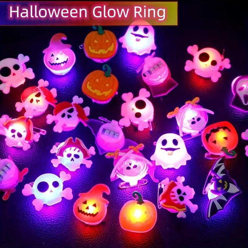 10pcs Halloween Glow Ring Set Colorful Ring Brooch Party Decoration