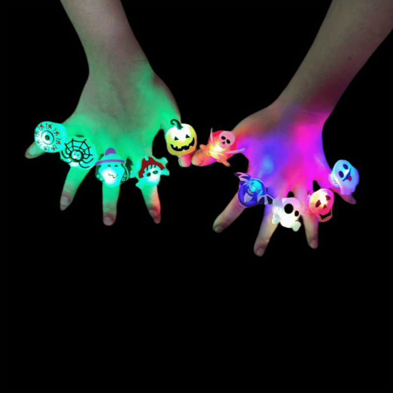 10pcs Halloween Glow Ring Set Colorful Ring Brooch Party Decoration