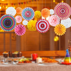 16pcs Purple Paper Flower Ball Fan Set Decoration