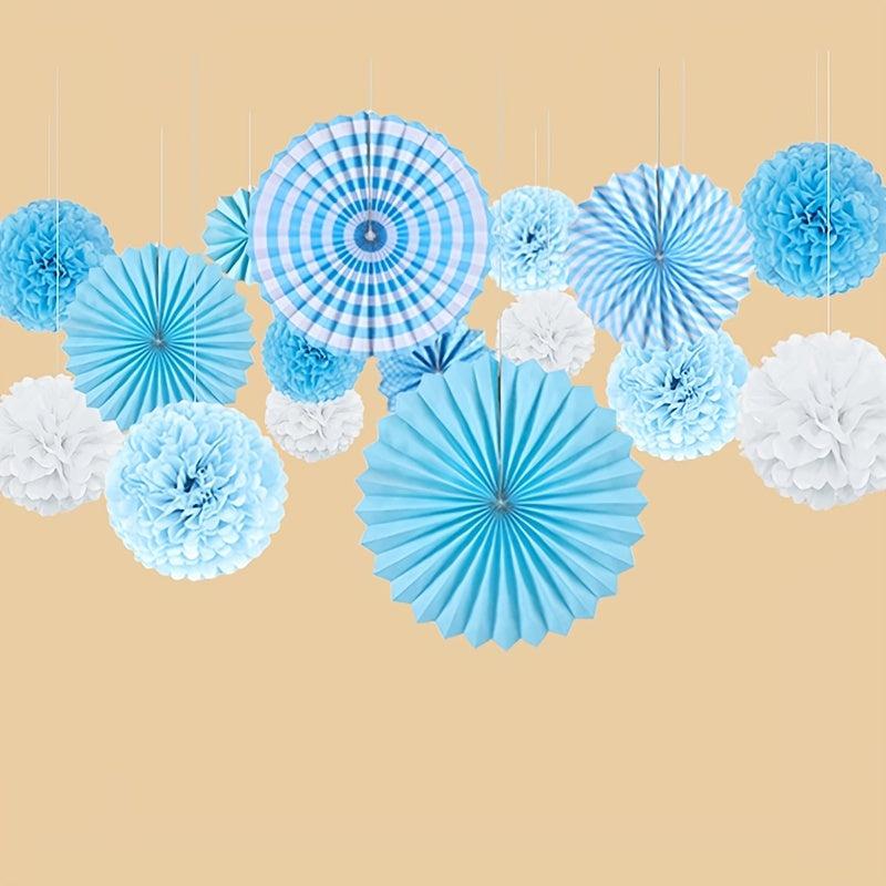 16pcs Purple Paper Flower Ball Fan Set Decoration