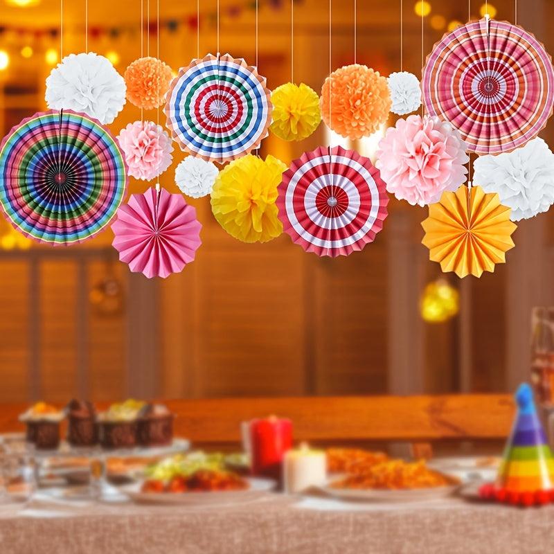 16pcs Purple Paper Flower Ball Fan Set Decoration