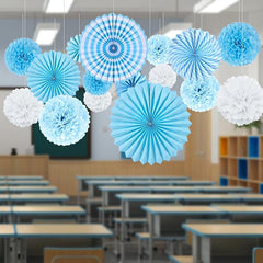 16pcs Purple Paper Flower Ball Fan Set Decoration
