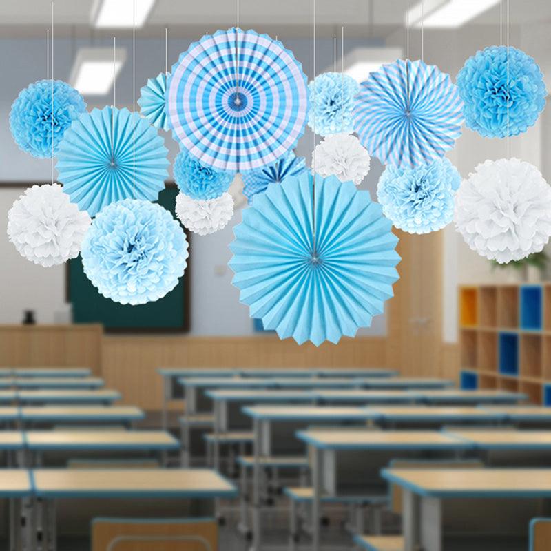 16pcs Purple Paper Flower Ball Fan Set Decoration