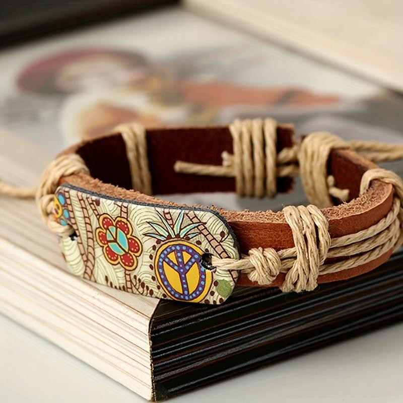 Men's Hemp Rope Bracelet with Cowhide High Vintage Style
