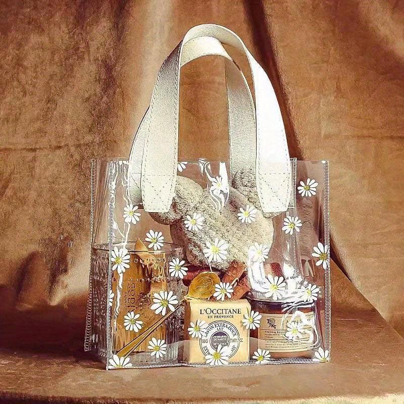 Clear Little Daisy Print Gift Bag 20x18x8in With Ribbon