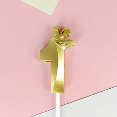 Golden Pink Crown Birthday Candle for Cake Decoration