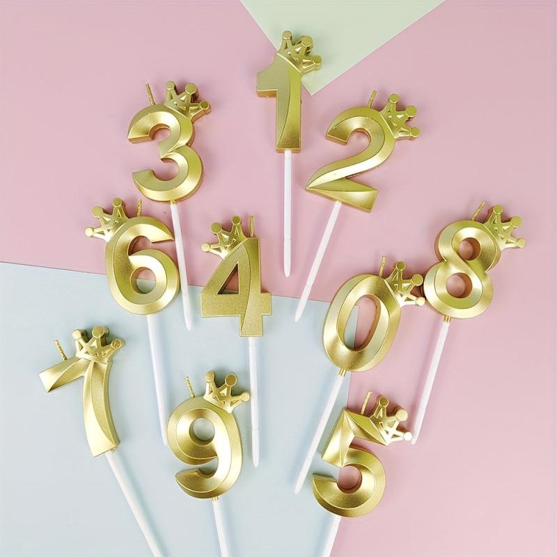 Golden Pink Crown Birthday Candle for Cake Decoration