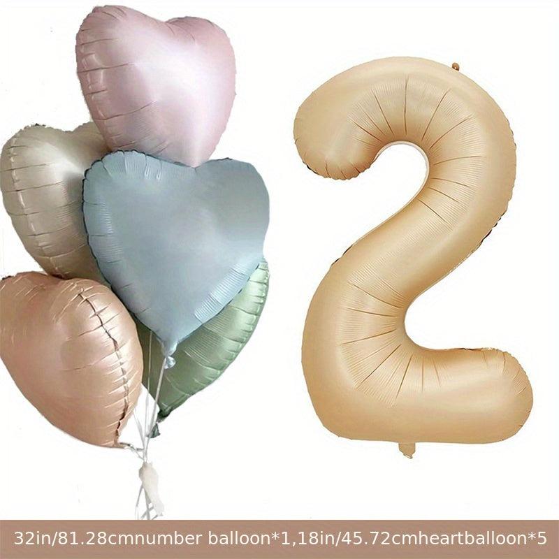 6pcs Happy Birthday Balloons with Heart & Number Foils