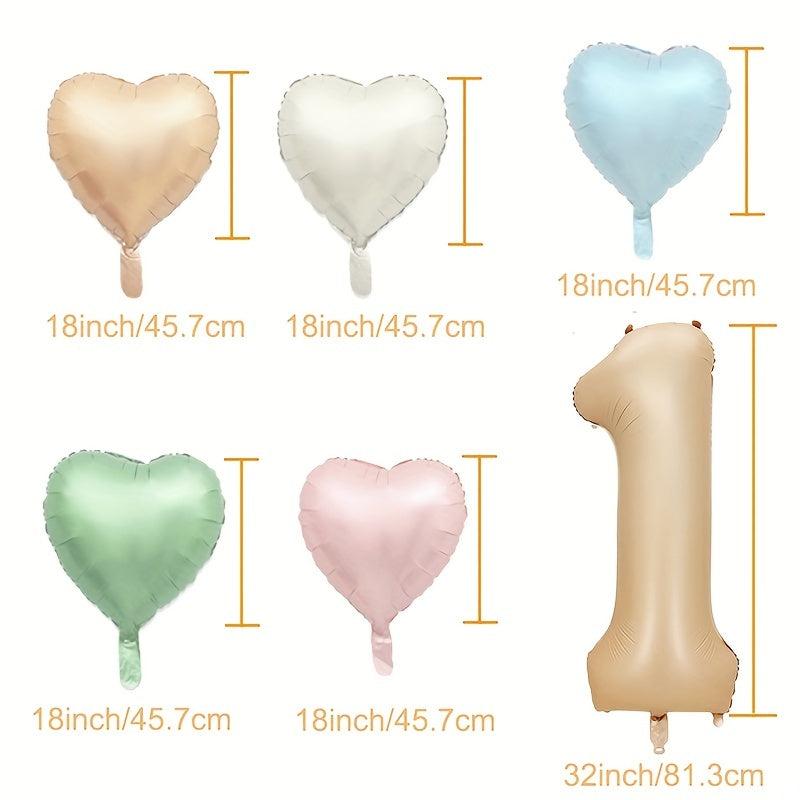 6pcs Happy Birthday Balloons with Heart & Number Foils