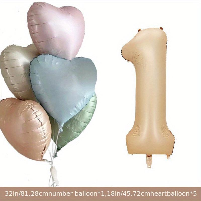 6pcs Happy Birthday Balloons with Heart & Number Foils