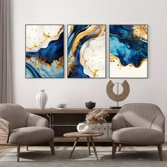 3pcs & Golden Abstract Canvas Prints Abstract Art Minimalism Bedroom Decor