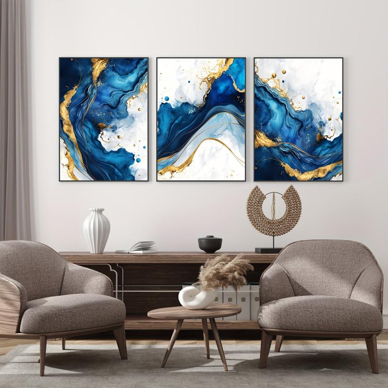 3pcs & Golden Abstract Canvas Prints Abstract Art Minimalism Bedroom Decor
