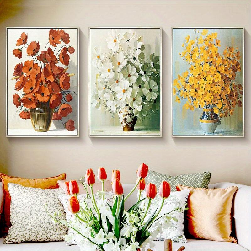 3pcs Frameless Abstract Flowers Wall Poster Canvas Painting