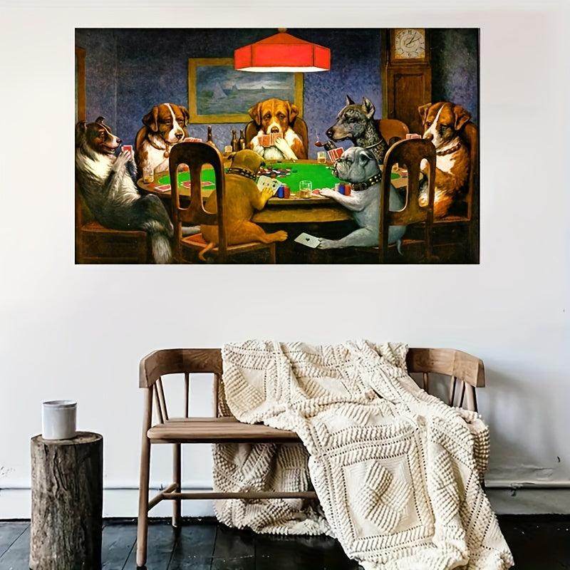 High Printed Dogs Playing Poker Mahjong Table with 7 Animals