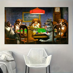 High Printed Dogs Playing Poker Mahjong Table with 7 Animals