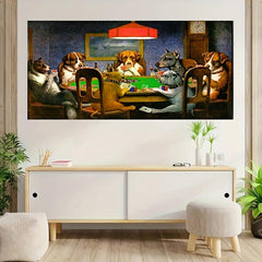 High Printed Dogs Playing Poker Mahjong Table with 7 Animals