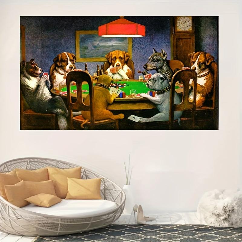 High Printed Dogs Playing Poker Mahjong Table with 7 Animals