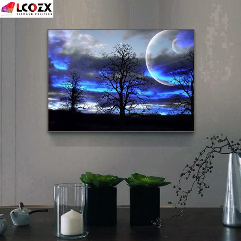 5D Rhinestone Painting Kit Moon Tree Full Rhinestone Designs