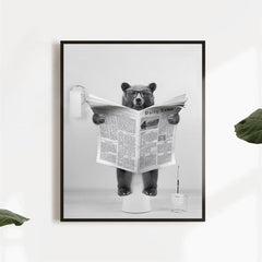 Canvas Wall Art Bear In Toilet Painting Funny Bathroom Decor