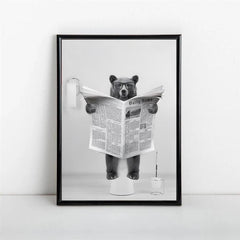 Canvas Wall Art Bear In Toilet Painting Funny Bathroom Decor