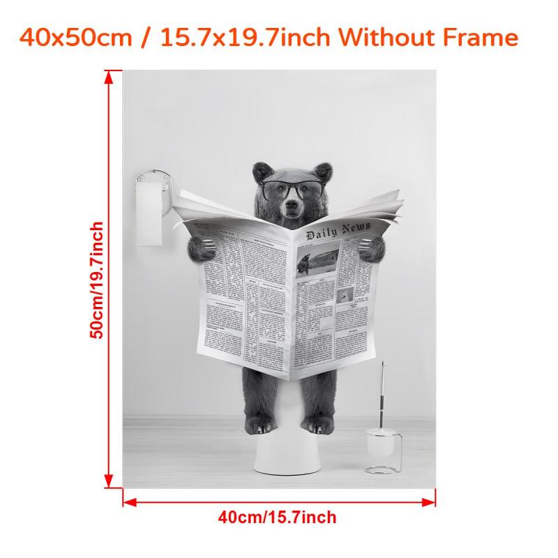 Canvas Wall Art Bear In Toilet Painting Funny Bathroom Decor