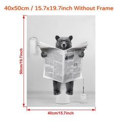 Canvas Wall Art Bear In Toilet Painting Funny Bathroom Decor