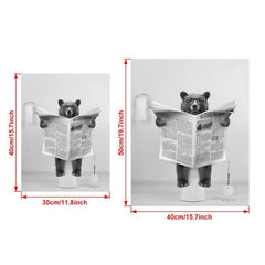 Canvas Wall Art Bear In Toilet Painting Funny Bathroom Decor