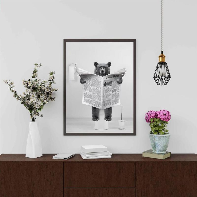 Canvas Wall Art Bear In Toilet Painting Funny Bathroom Decor