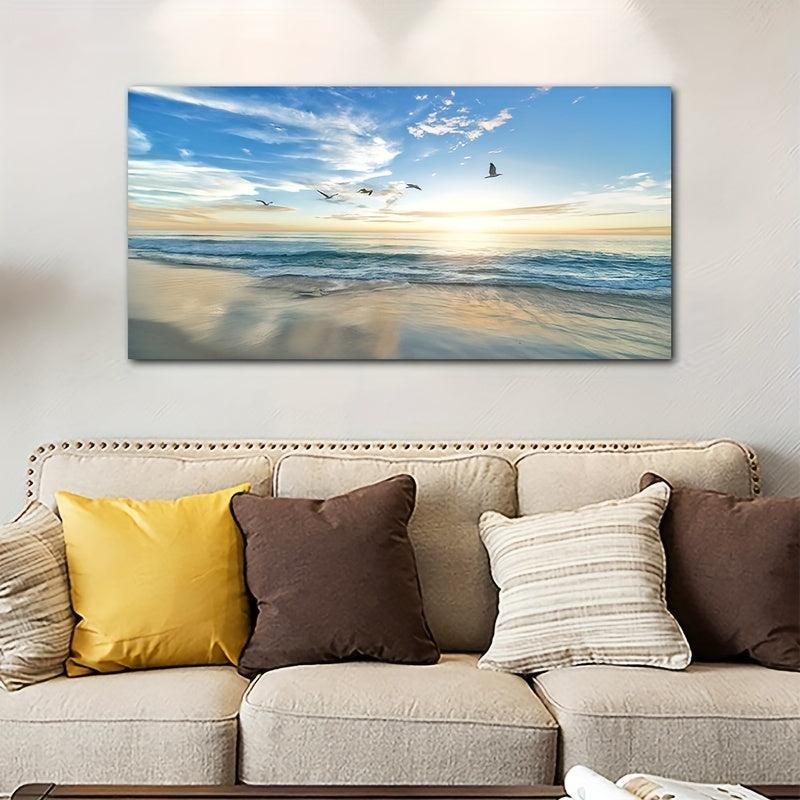 Sun Beach Grass Ocean Landscape Canvas Painting