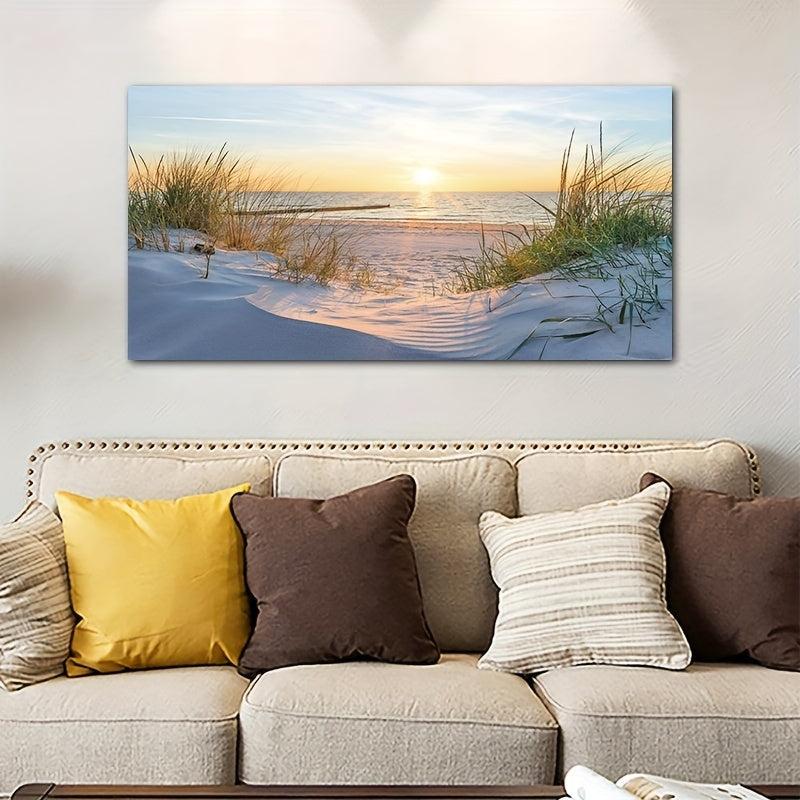 Sun Beach Grass Ocean Landscape Canvas Painting