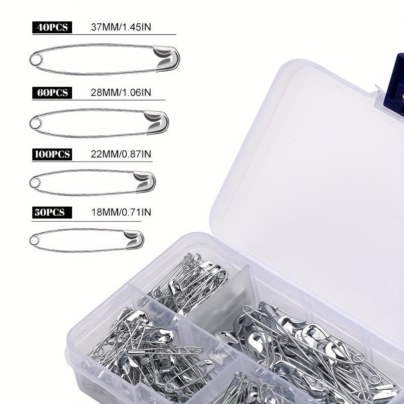 250 Packs Safety Pins By Luxurecourt - 4 Assorted Sizes Silver Pins Bulk