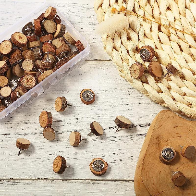 80pcs Wood Push Pins Decorative Thumb Tacks for Cork Boards and Maps