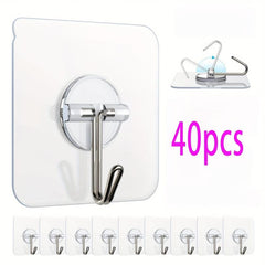 40 Adhesive Hooks Heavy Duty Practical Wall Hanging Transparent Seamless Hooks