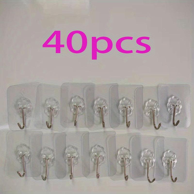 40 Adhesive Hooks Heavy Duty Practical Wall Hanging Transparent Seamless Hooks
