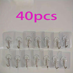 40 Adhesive Hooks Heavy Duty Practical Wall Hanging Transparent Seamless Hooks
