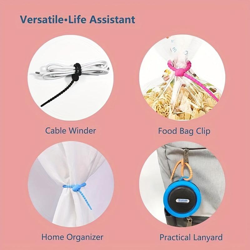 15pcs Candy Silicone Cable Ties Self-locking Binding Rope Data Cable Storage