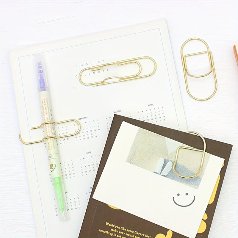 2pcs Portable Metal Paper Clip Fixed Pen Clip Golden Pen Clip