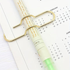2pcs Portable Metal Paper Clip Fixed Pen Clip Golden Pen Clip