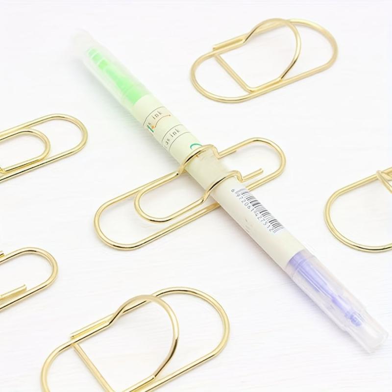 2pcs Portable Metal Paper Clip Fixed Pen Clip Golden Pen Clip