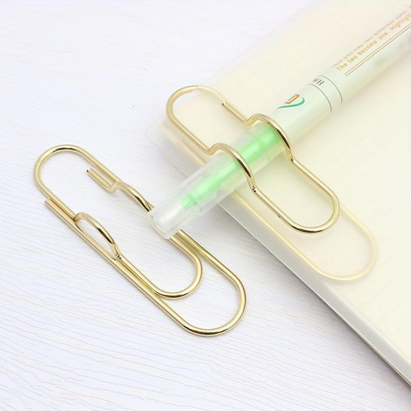 2pcs Portable Metal Paper Clip Fixed Pen Clip Golden Pen Clip