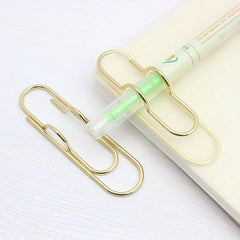2pcs Portable Metal Paper Clip Fixed Pen Clip Golden Pen Clip