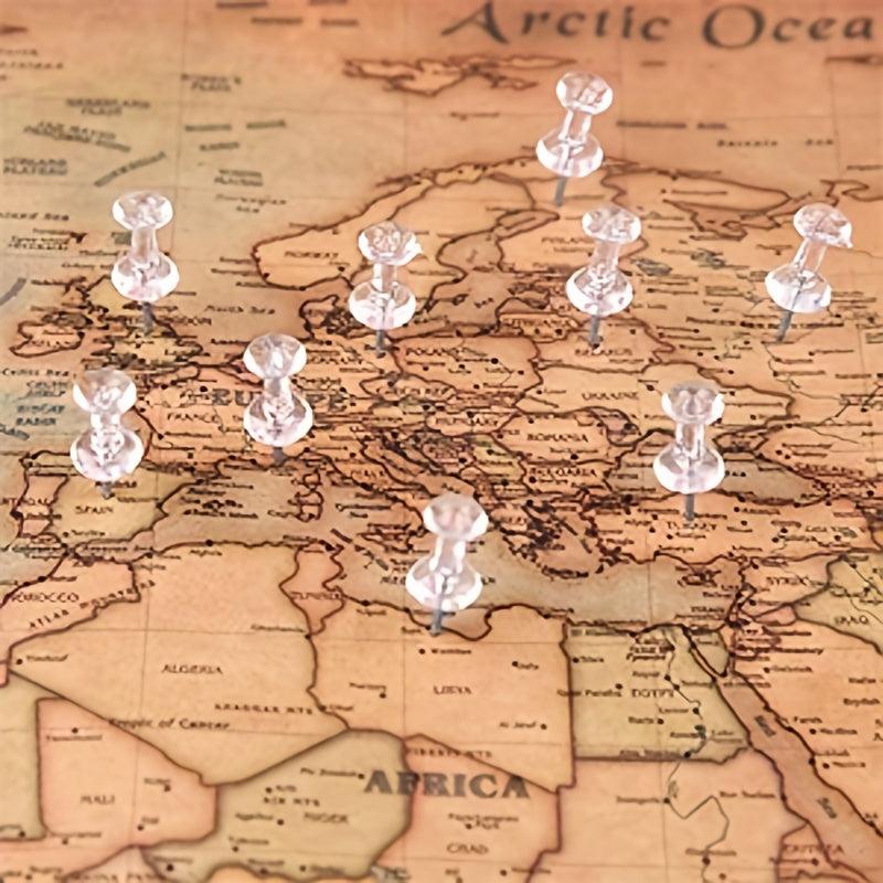 100 Pack Clear Plastic Head Push Pins Tacks for Wall Map Corkboard