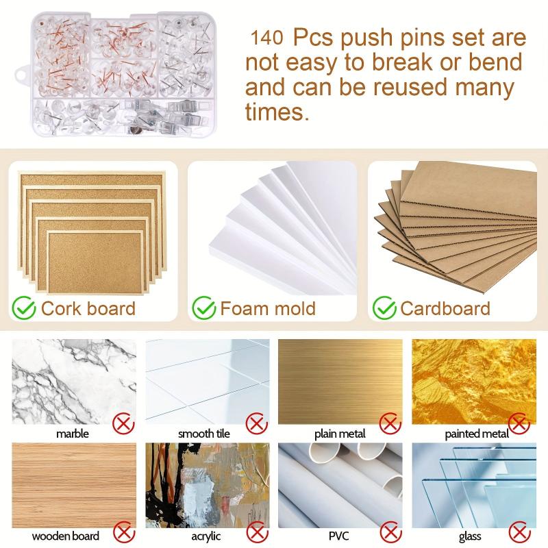 140pcs Clear Push Pins Set for Bulletin Board Wall Cork Board