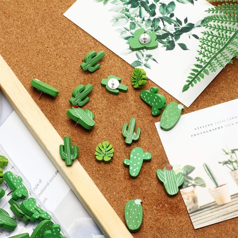 30pcs Cactus Palm Leaves Wooden Push Pins for Photos Maps Bulletin Boards & Cork