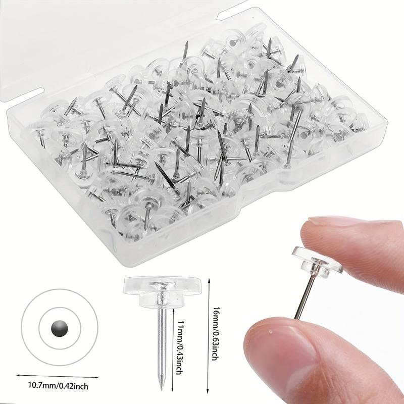 150 Clear Thumb Tacks for Wall Hangings Plastic Push Pins for Cork Board