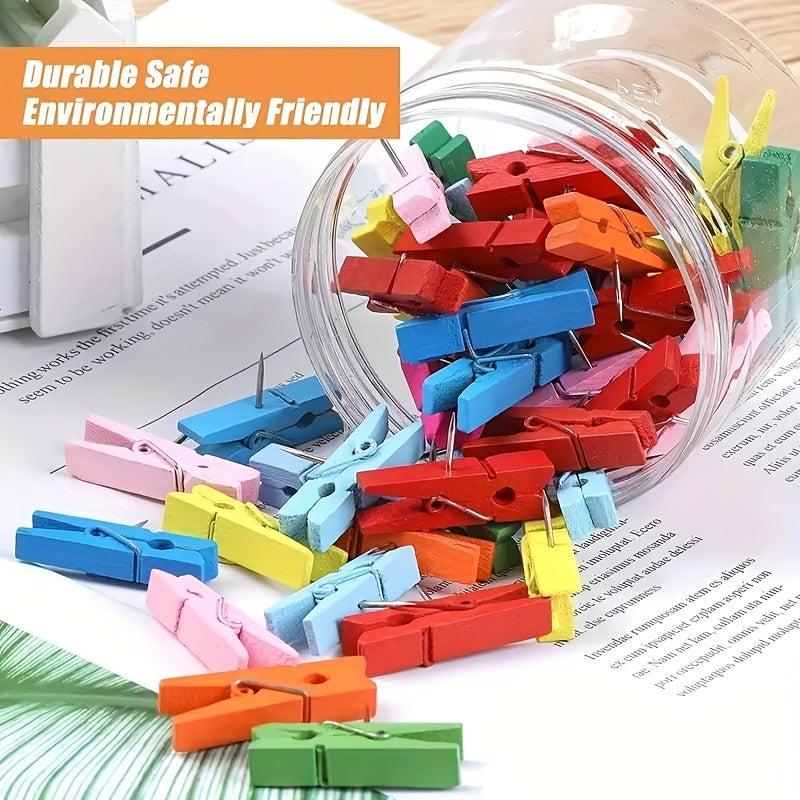 50pcs Colorful Wooden Clip Push Pins Decorative Art Office Handicraft