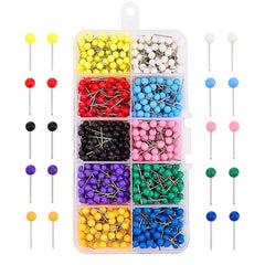 600pcs Push Pins Map Tacks 2.54cm Round Head 10 Colors in Container